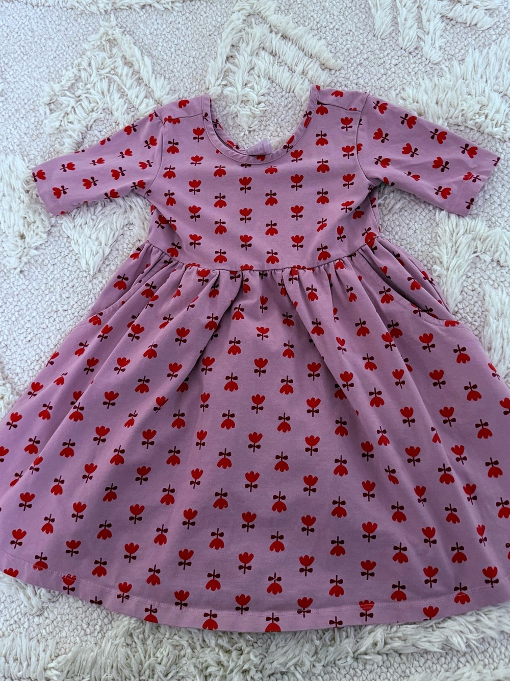 Hanna Andersson Skater Lavender Pink Dress with Red Floral Print